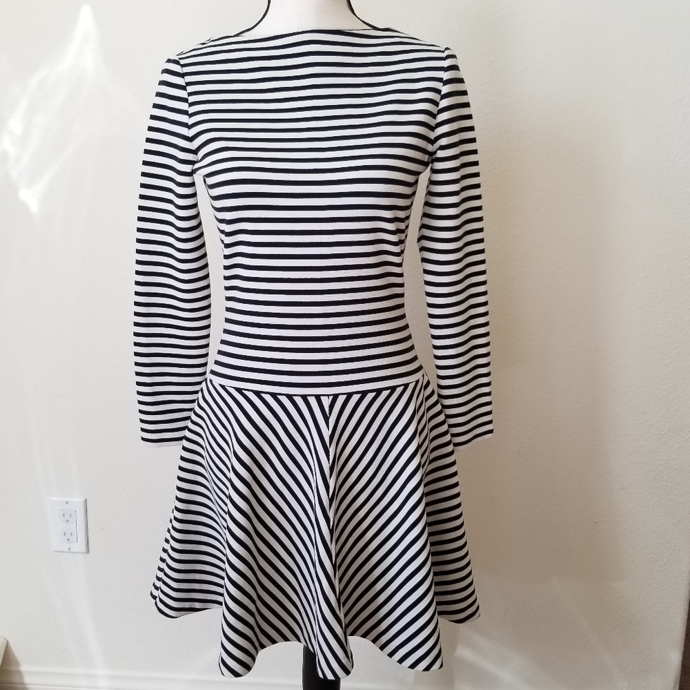 Zara Women's Black/White Striped Flare Dress NWT!